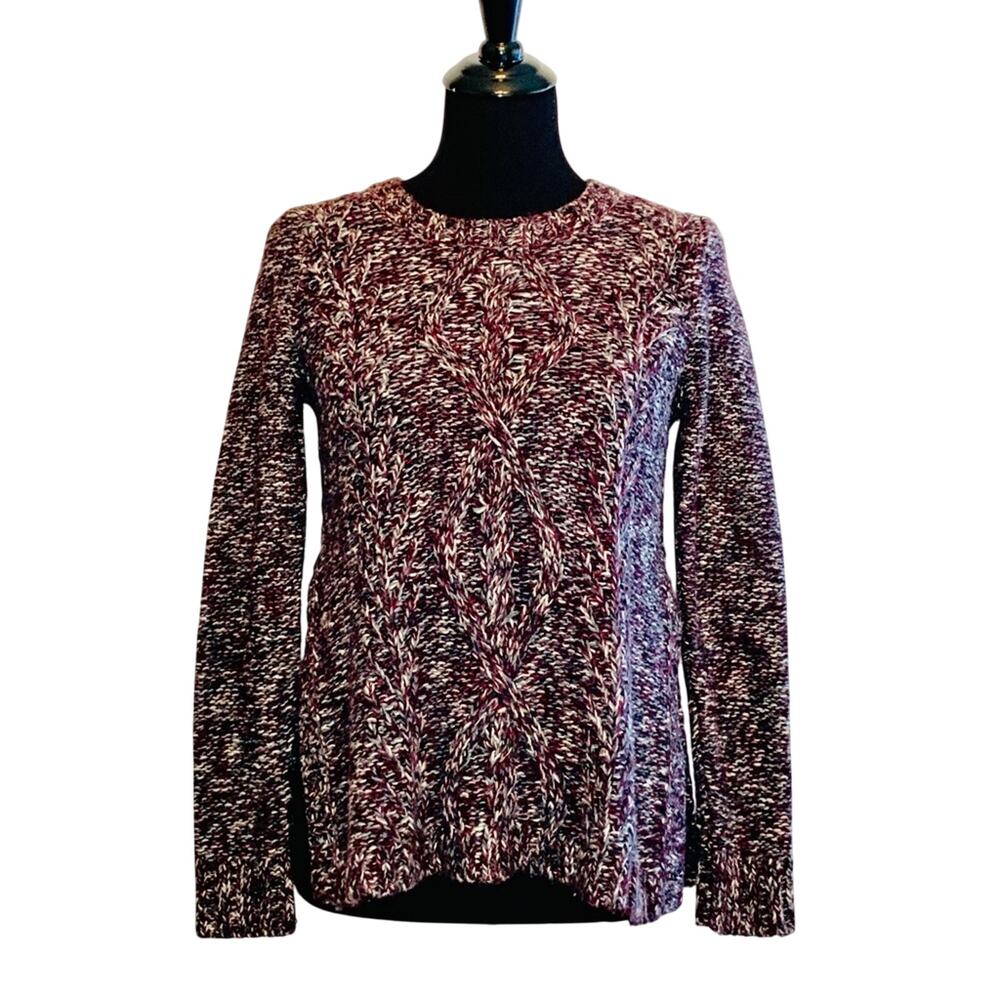Madewell maroon cream gray cable knit side slit hem sweater Extra Small XS